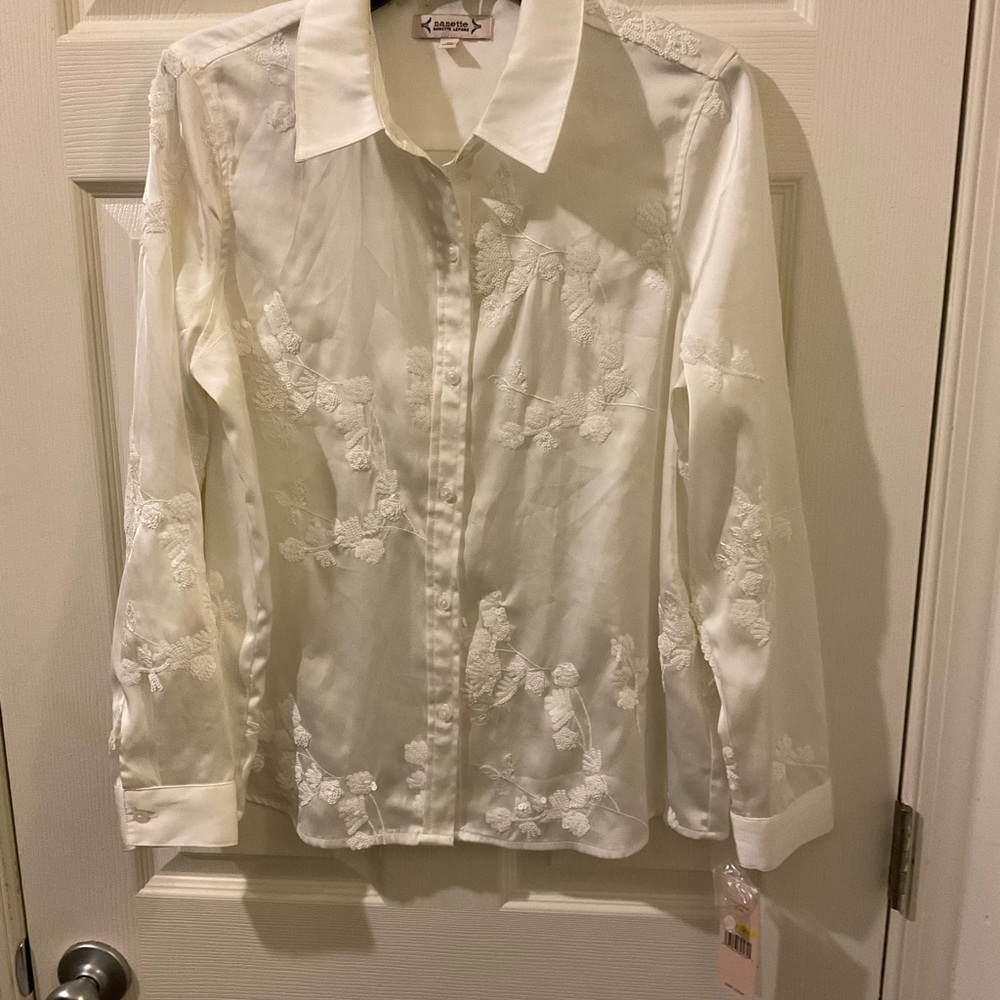 Nanette Lepore White Embroidered Button-Down Shirt